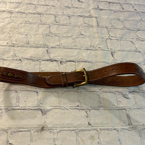 WESTERN MADE IN ITALY BROWN LEATHER WITH BRASS STUDS & STITCHING BELT WOMEN’S M - Picture 5 of 10